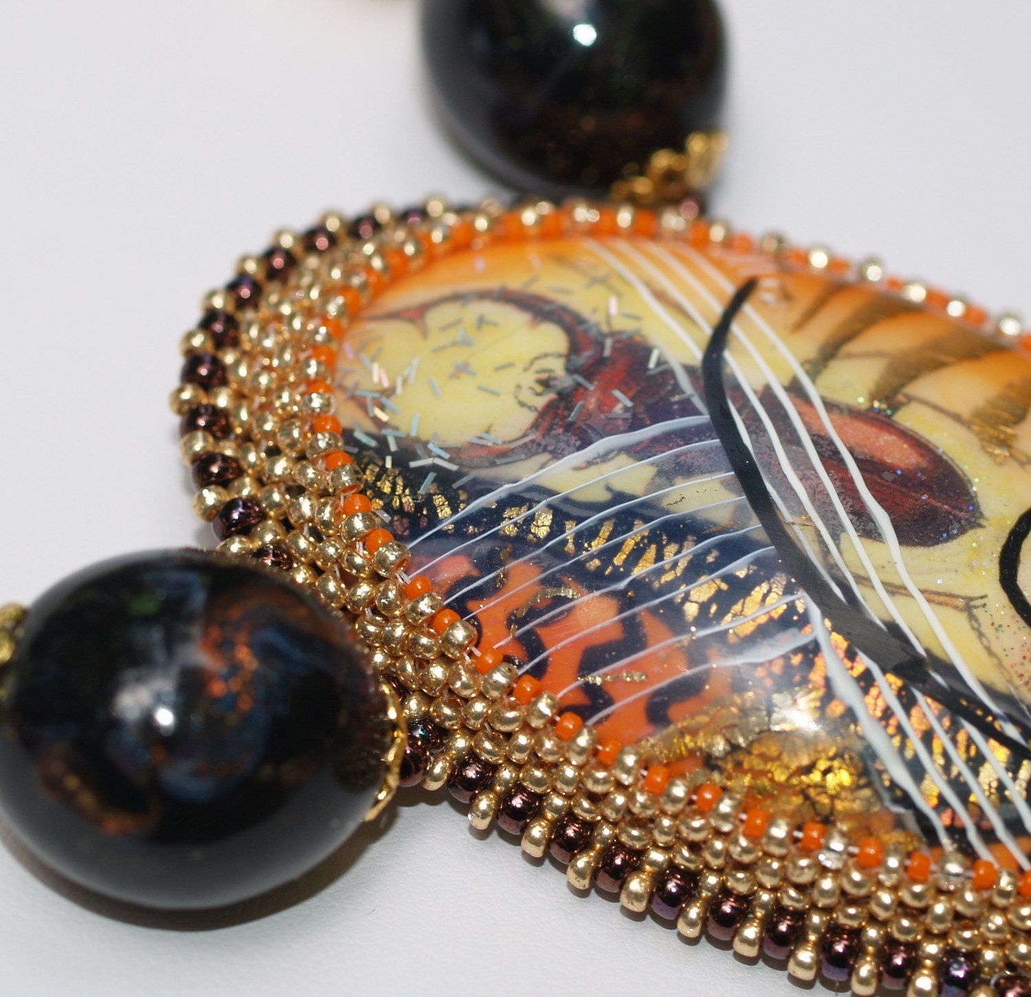 Lucinda - Bold Artisan Necklace in Shades of Orange, Gold, and Violet (3264)