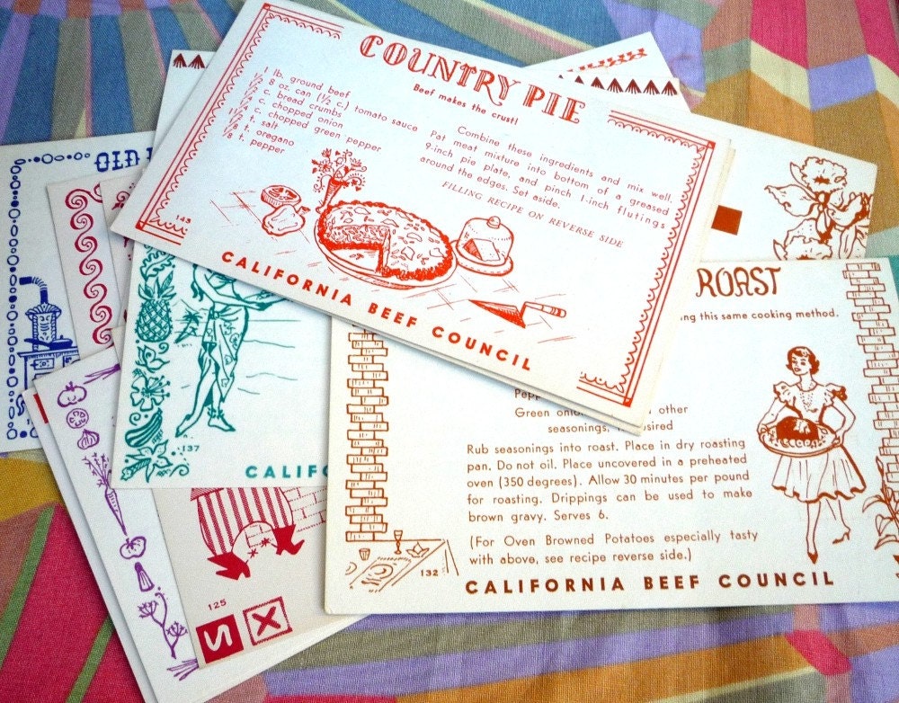 13 Vintage Recipe Cards 1950s or 1960's