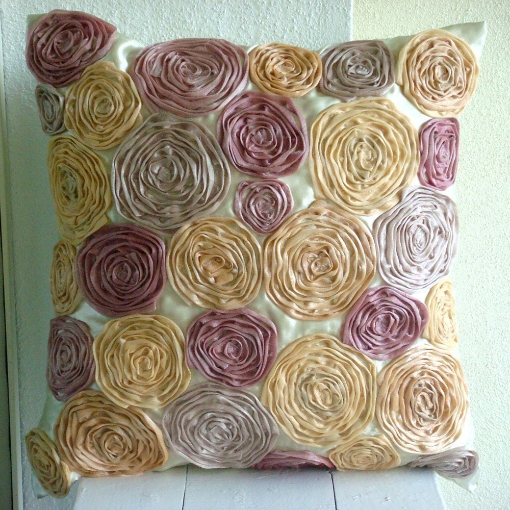 Vintage Dreams - Throw Pillow Covers - 16x16 Inches Satin Pillow Cover with Tissue Roses