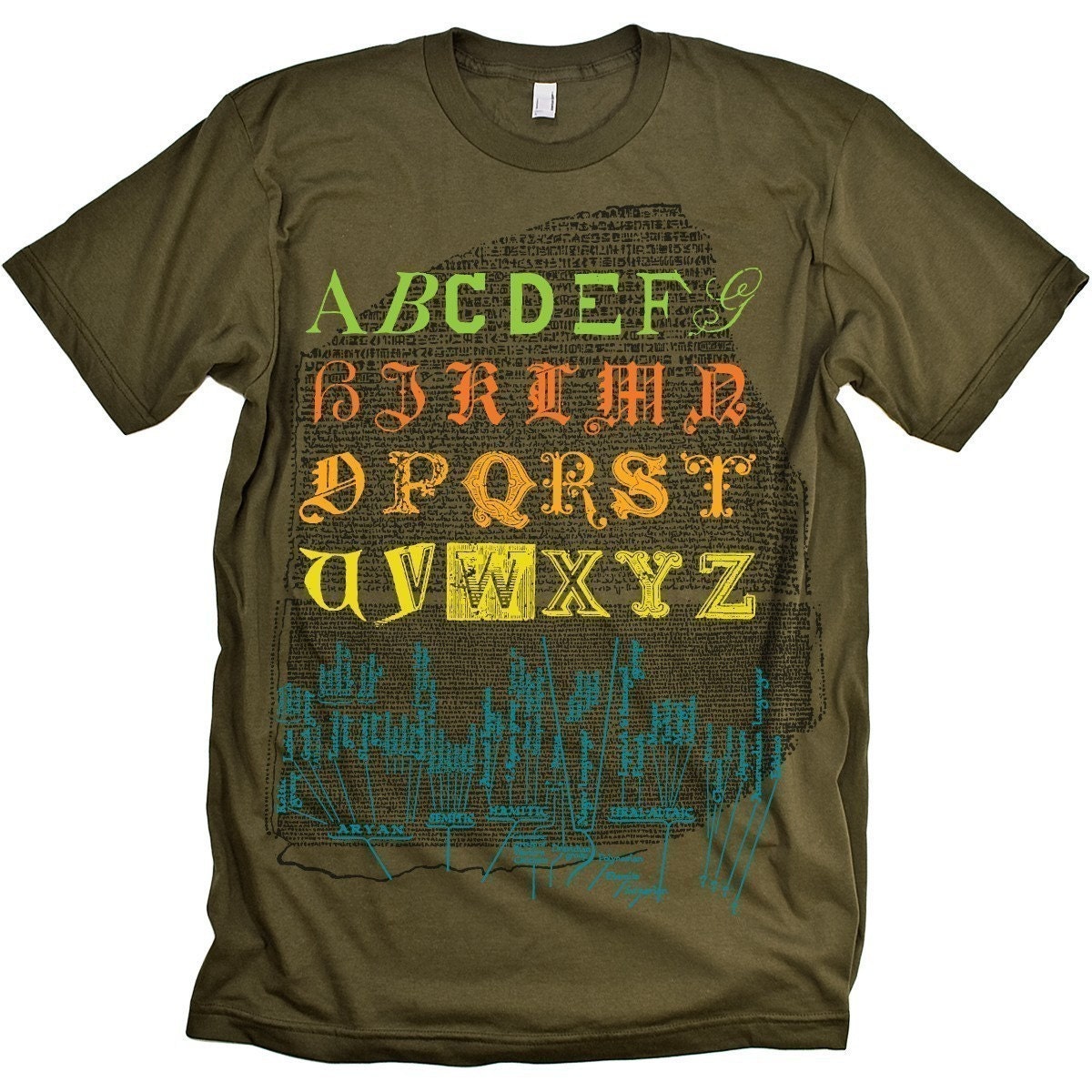Rosetta Stone T-shirt Egyptian Typography Tee MENS Shirt