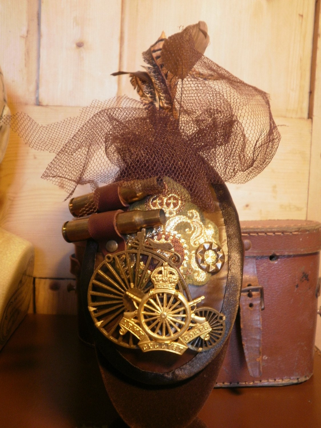 Steampunk Army Cyclist Corps Fascinator with Rifle Shells.