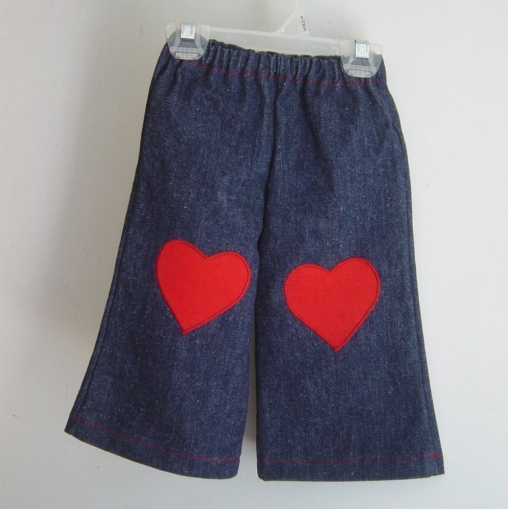 Denim Jeans with Heart Patches - Toddlers Size 12M, 18M, 2T, 3T, 4T