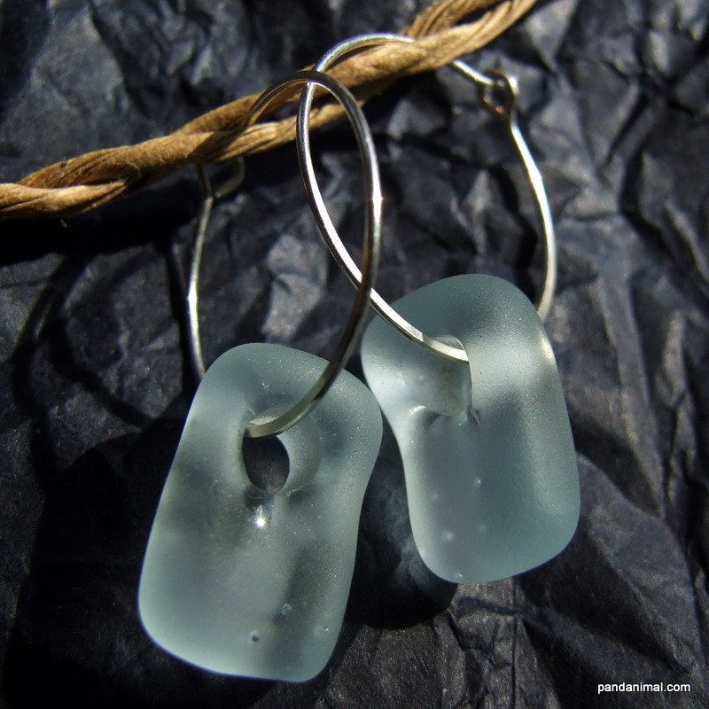 Two cubes of beautifully frosted lampwork glass hang from hand crafted ear hoops in sterling silver.