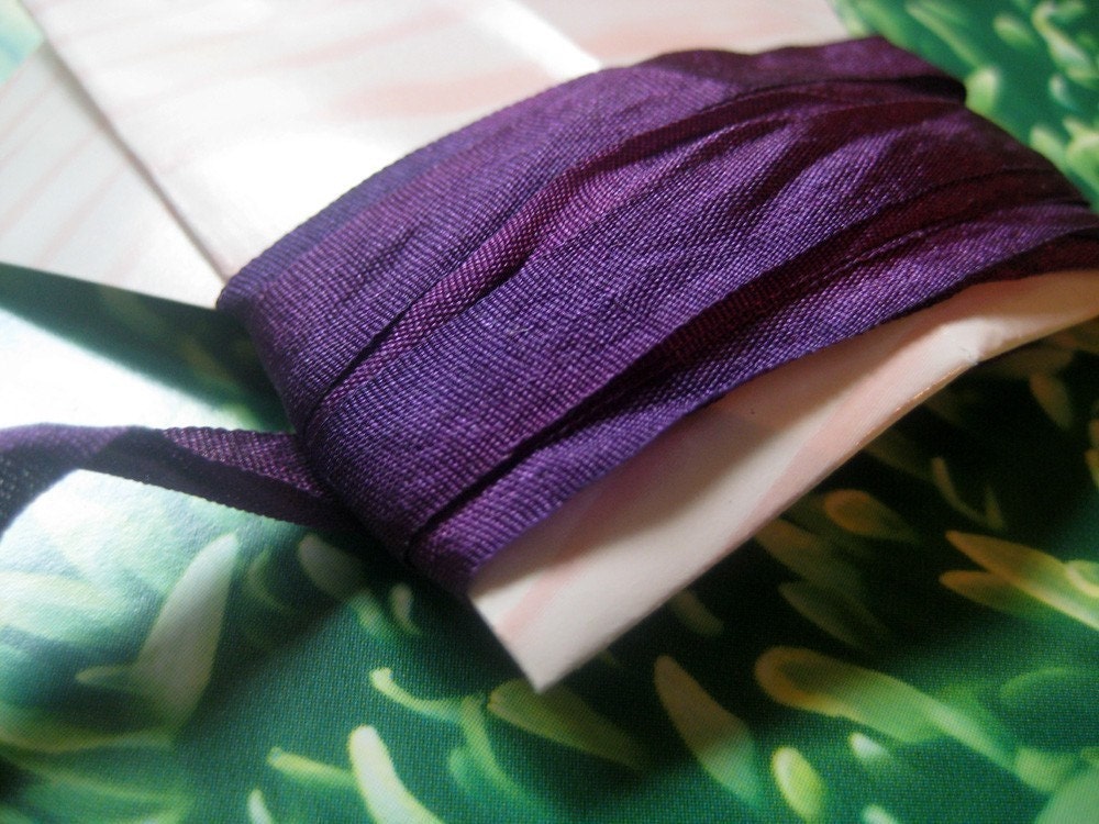 hand dyed silk ribbon in aubergine
