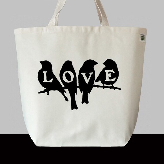 As Advertised in BUST Magazine - RECYCLED MARKET ECOBAG TOTE - Lovebirds