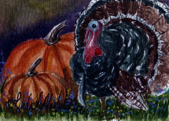 Thanksgiving Turkey Watercolor Originial ffaw Fine Art