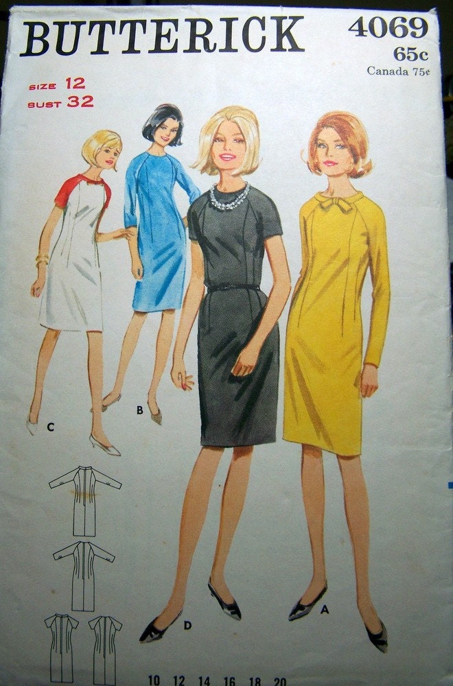 60's Dress Vintage Sewing Pattern Butterick 4069 32 Bust Complete