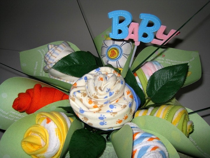 PRE HOLIDAY SALE Baby Clothes Bouquet with Message Leaves