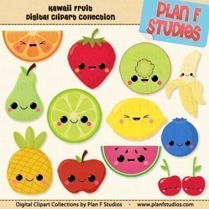 clip art fruit. Kawaii Fruits Clipart