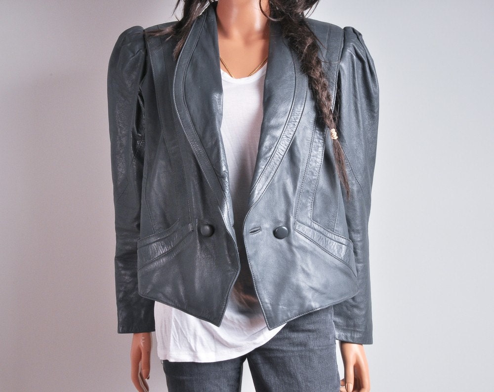 vintage leather gray avant garde strong shoulder jacket l