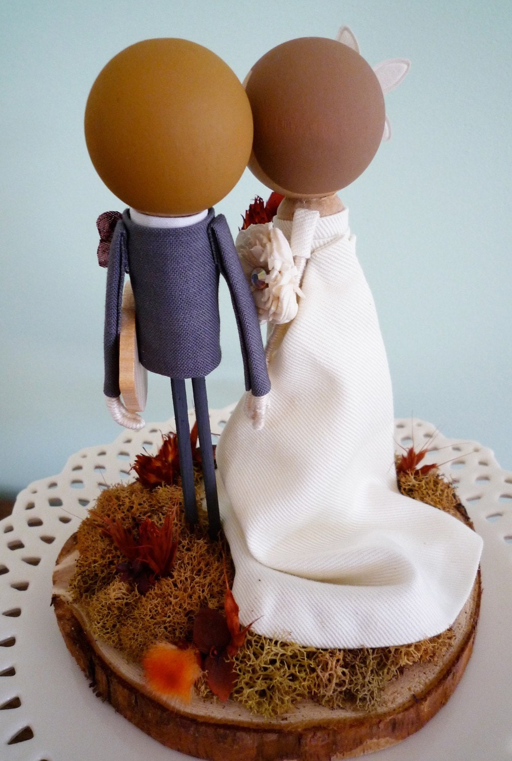 Custom Keepsake Fall Wedding Cake Topper with Custom Wedding Dress