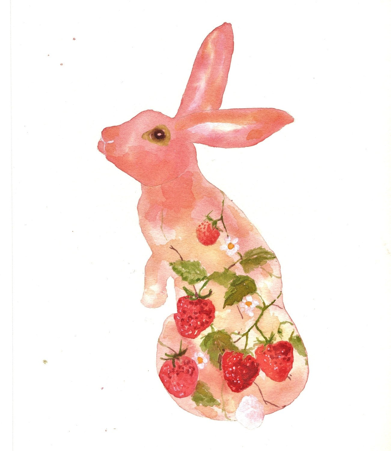 BUNNY Art - Strawberry Fields Bunny Fine Art Print - 8x10 - BUY today SHIP today