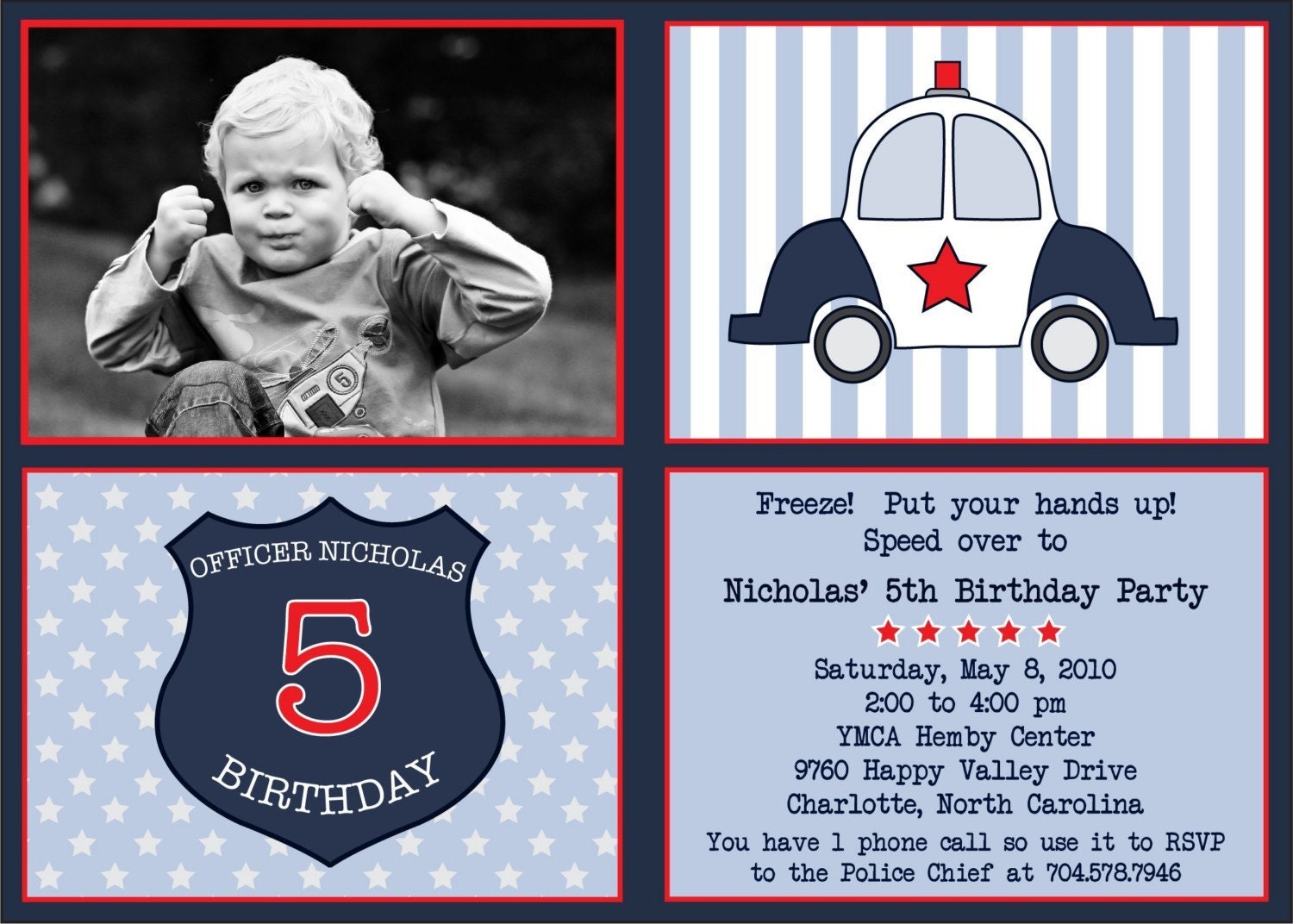 Police Man Officer Birthday Party Invitation - Custom and Personalized with or without photo