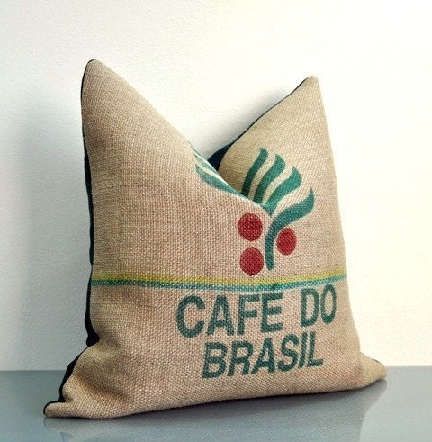 Cafe Do Brasil -  Velvet and Burlap Coffee Sack Cushion