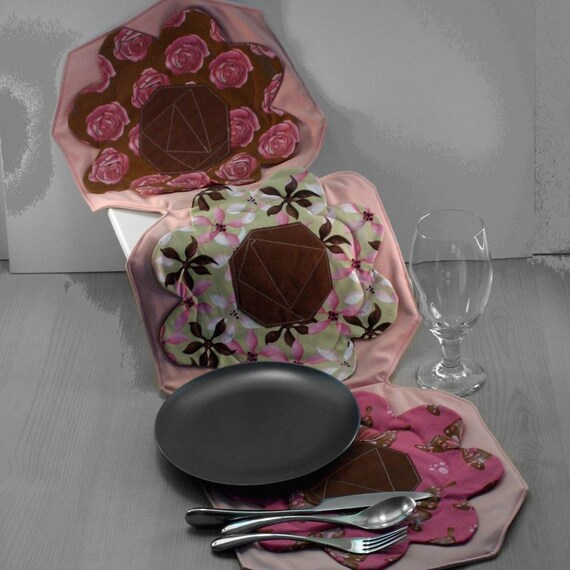 Handmade Pink Floral Trio Table Runner