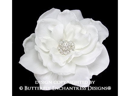 Crystal Rhinestone White Sandrinne Gardenia Mini Bridal Hair Flower