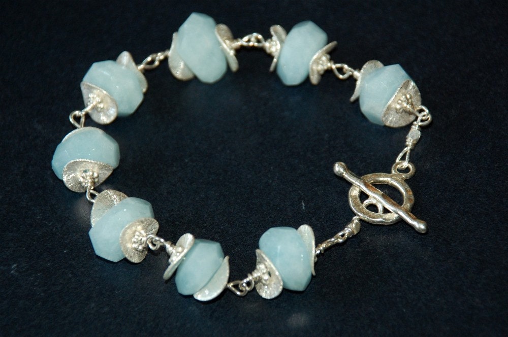 Aquamarine Gemstone Bracelet Sterling Silver by by ELEVEN13 light blue 