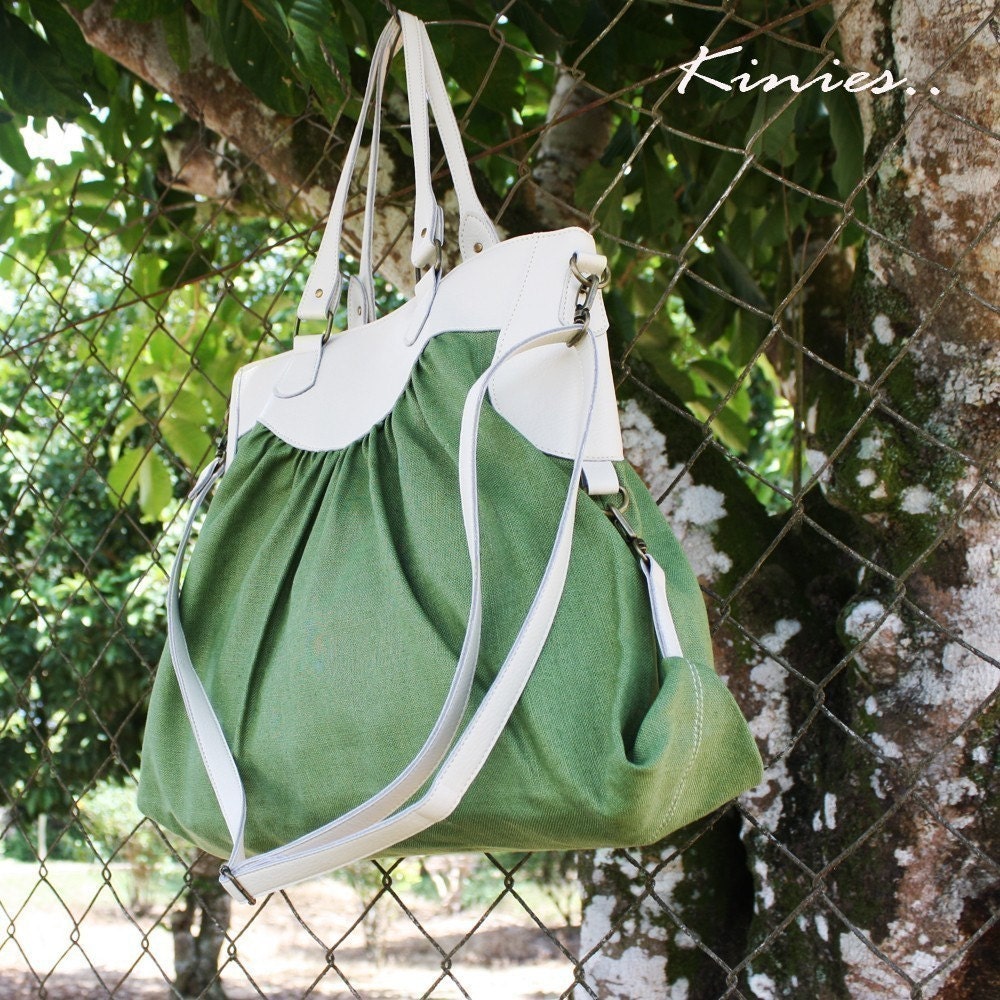 DISCONTINUED DESIGN / CLEARANCE- Sassy Linen Tote / Messenger in GARDEN GREEN