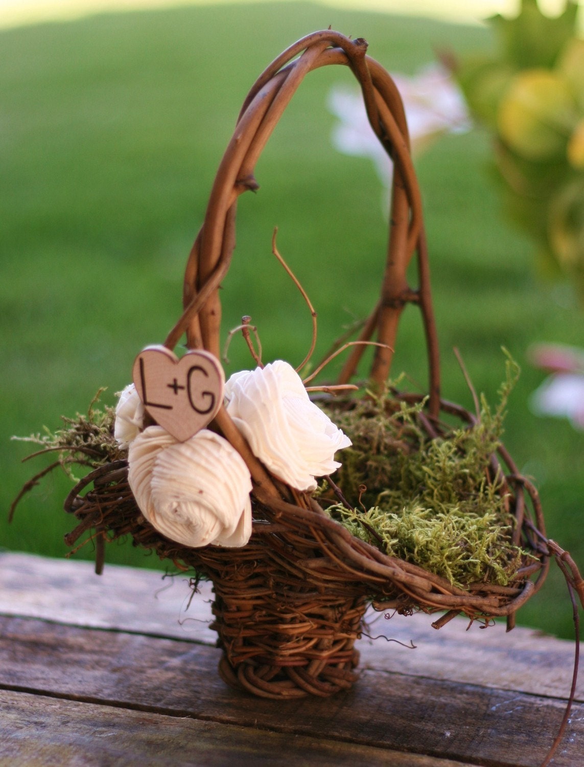 Personalized Flower Girl Basket Woodland Rustic Outdoor Fall Winter Roses CHIC