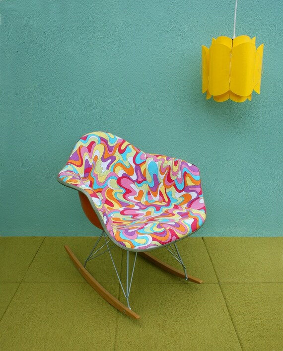 Vintage Psychedelic Eames Herman Miller Style Shell Rocker Chair