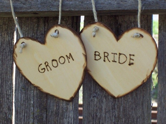 Rustic Heart Bride and Groom Chair Signs