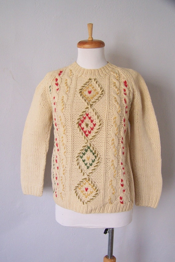 New Year  HALF PRICE 60s VERY Rare  wool cable knit  sweater