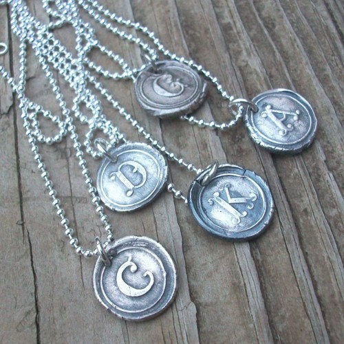 Personalized Wax Seal Necklace In Fine Silver All Letters Available