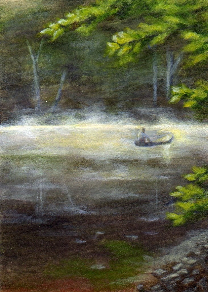 ACEO - Original Acrylic Landscape Painting - Morning Mist