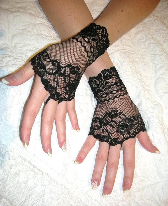 The GOTHIC GARDEN black french lace cuffs, Lolita, Victorian, Gothic, Vampire LIMITED EDITION