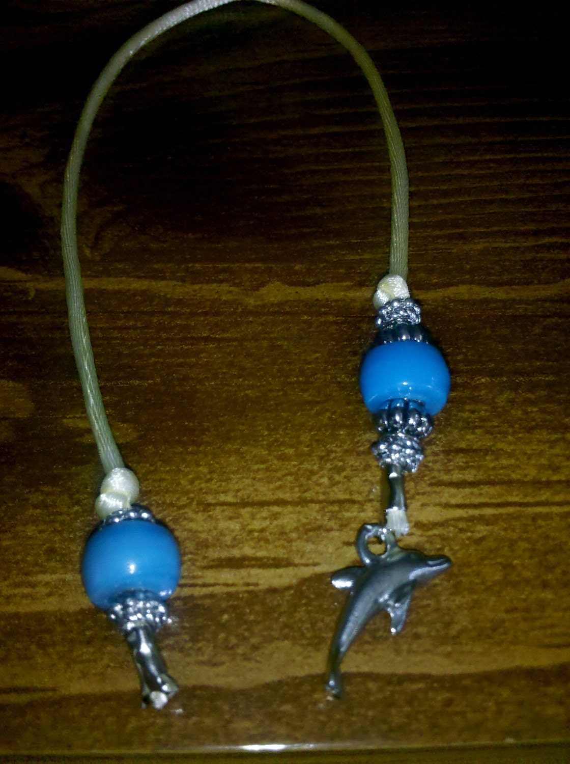Sea Dolphin Blue Book Thong - Bookmark Silver and Glass Ocean Blue