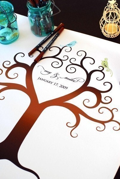 Wedding Guest Book (LARGE) Birds of a Feather Fingerprint Tree Canvas THE KIT (guestbook, ink pads, pens)