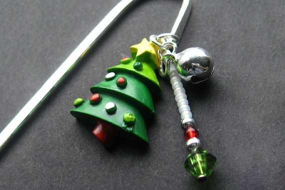 HOLIDAY SALE Beaded Book Charm, Christmas Tree Bookmark