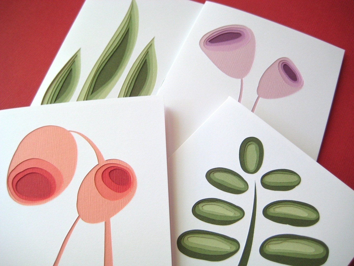 Retro Plants - set of four art cards