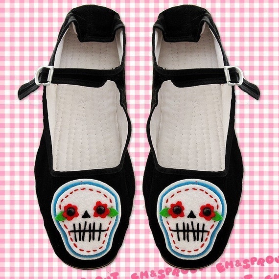 Day of the Dead Sugar Skull Mary Jane Shoes - Size 8