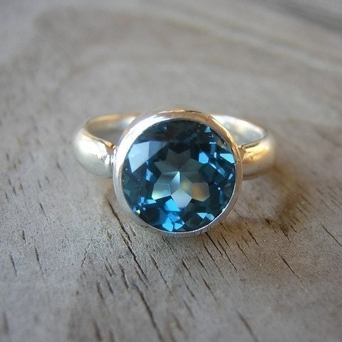READY TO Ship Size 7, Rock Fetish in London Blue Topaz and Argentium Sterling