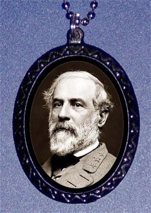 Robert E. Lee Confederate General Civil War Southern Pride South Handcrafted Handcasted Metal Pendant Handpainted Black with silvertone ballchain necklace