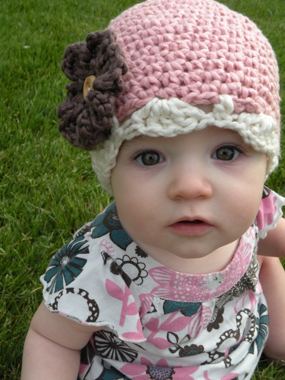 Pink Organic Crochet Baby Hat with Interchangeable Flowers 6-12 Monthsمدل كلاه بافتنی كودكان