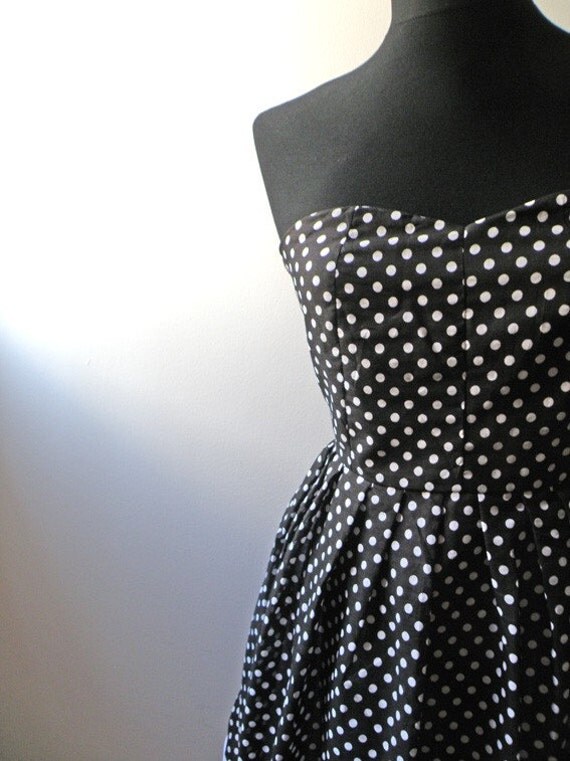 Pin up Doll dress - Black w/ White Polka Dots S