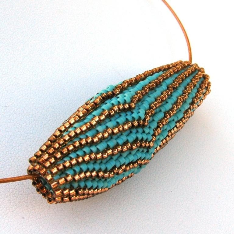 Scalloped Blooming Bead in Turquoise and Bronze Pendant (2534)