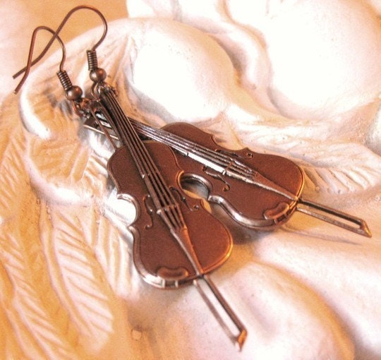Music to My Ears - copper violin earrings