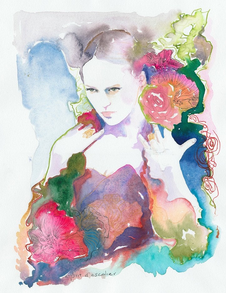 Watercolor Fashion Illustration - Esprit d'escalier