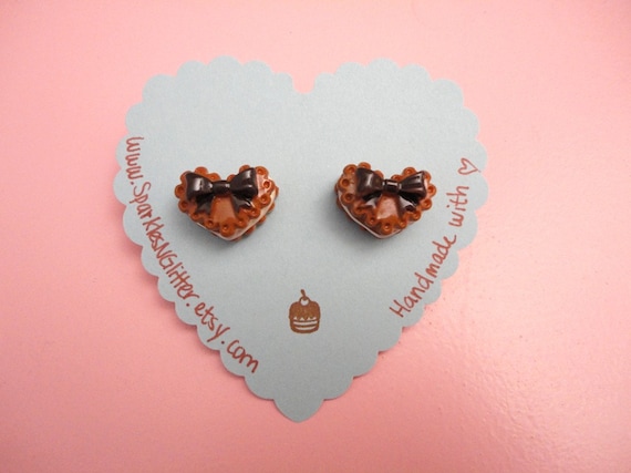 Heart-Shaped Chocolate Cake Earrings