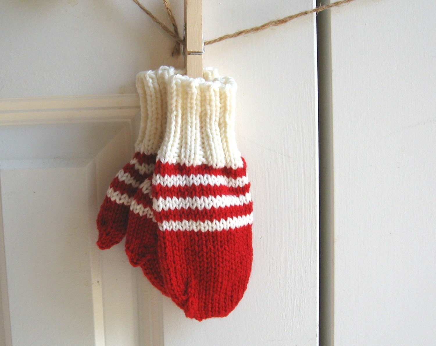 Candy Cane Toddler Mittens - Washable Wool - READY TO SHIP