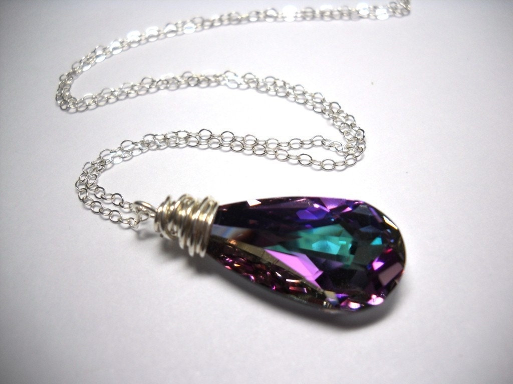 Rainbow Swarovski Crystal Sterling Silver Necklace