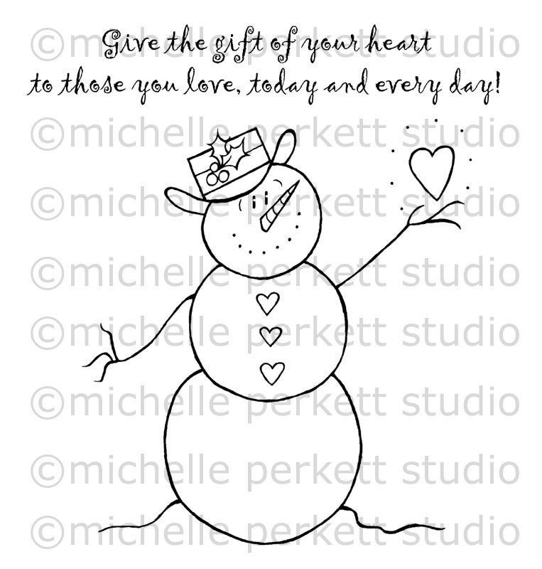 DIGITAL STAMP - SNOWMAN WITH HEART