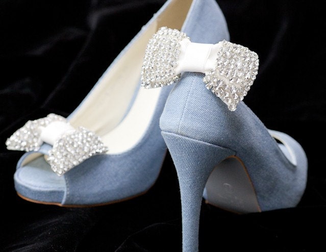Crystal Rhinestone White Bow Shoe clips-Wedding shoes,party,Bride shoe clip