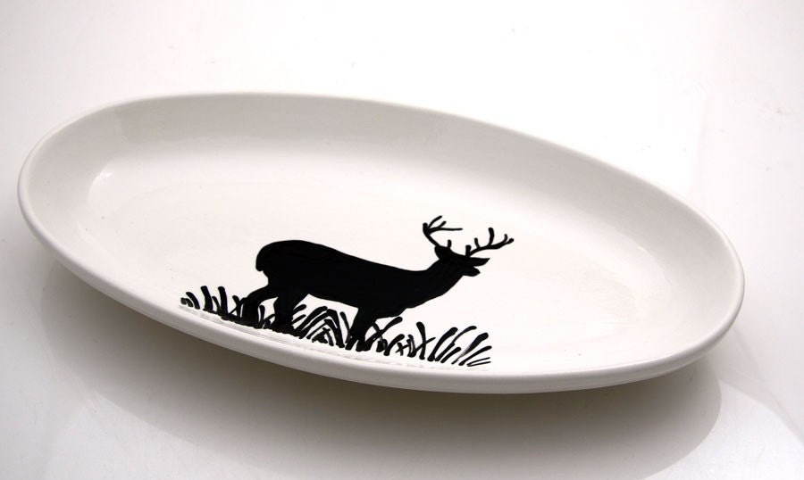 Reindeer Oval Serving Platter Holiday Tabletop Hand Painted