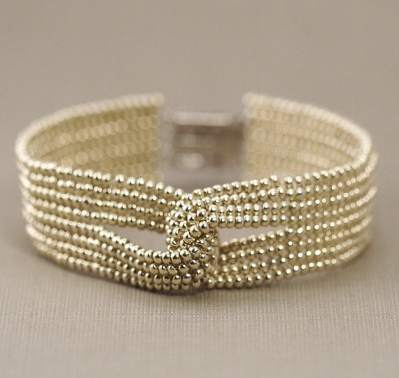 Shipping Included - Beaded Silver Love Knot Bracelet