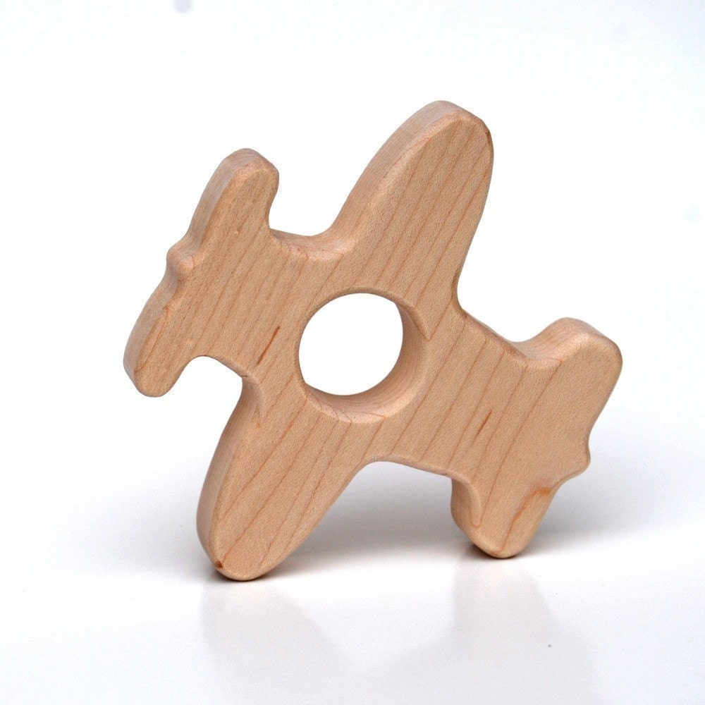 natural Airplane Teething Toy - wooden teether for infants and toddlers