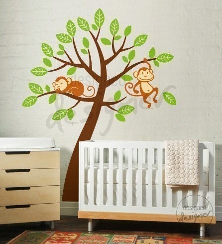 2 Monkeys with Tree EXTRA LARGE OVER CRIB - dd1046 - Kids Vinyl Wall Sticker Decal Art